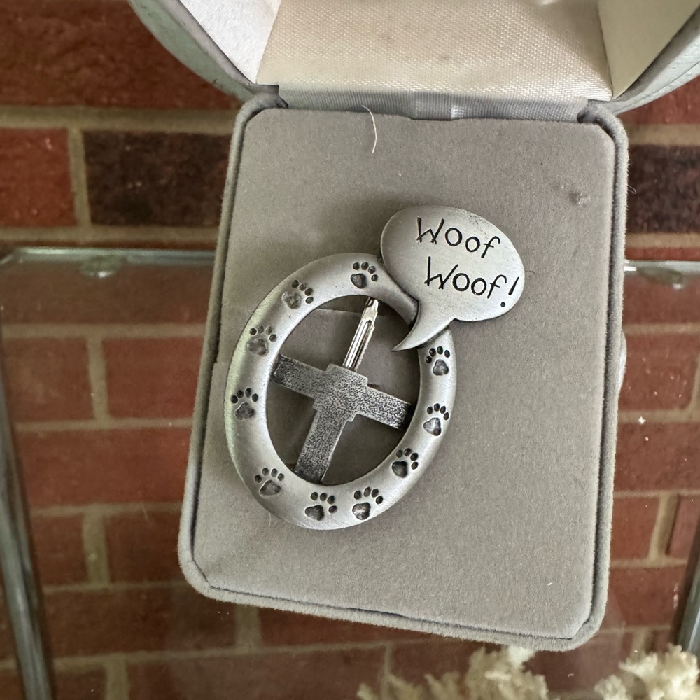 Silver Dog Paw Brooch with Speech Bubble